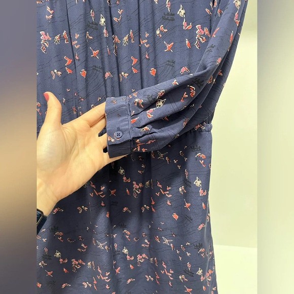 Madewell Navy Birdslife Print Dress 100% Silk lined Womens size 0 - Picture 6 of 9